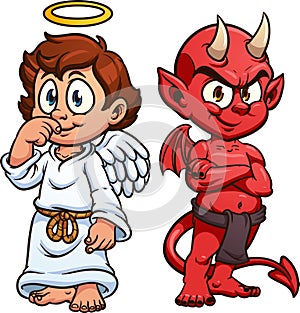 Cute cartoon angel and devil photo