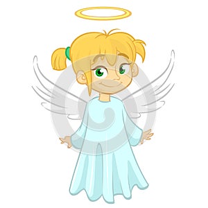 Cartoon angel. Vecor illustration of flying girl angel for Christmas holyday decoration. Design for print