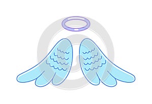 Cartoon angel wing and nimbus isolated on white