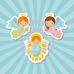 Cartoon angels and baby jesus