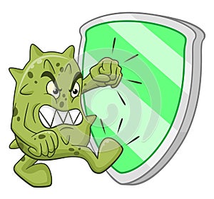 Cartoon anger microbe and shield