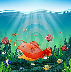 Cartoon angler fish underwater