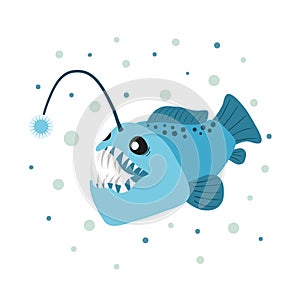 Cartoon angler fish. Vector illustration of anglerfish character