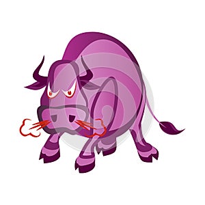 Cartoon angry bull attack isolated on white background