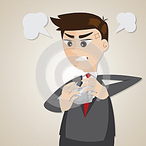 Cartoon angry businessman crumpling paper