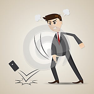 Cartoon angry businessman throwing cellphone