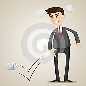 Cartoon angry businessman throwing crumple paper