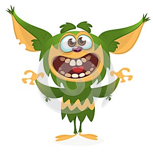 Cartoon angry green monster. Halloween vector illustration.