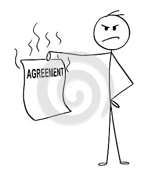 Cartoon of Angry Man or Businessman Holding Unfair or Unethical Agreement