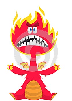 Cartoon angry monster with scary face expression screaming. Vector illustration isolated on white. Great for Halloween