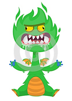 Cartoon angry monster with scary face expression screaming. Vector illustration isolated on white. Great for Halloween