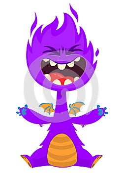 Cartoon angry monster with scary face expression screaming. Vector illustration isolated on white. Great for Halloween