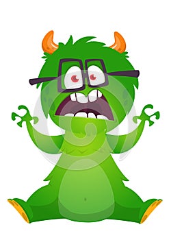 Cartoon angry monster with scary face expression screaming. Vector illustration isolated on white. Great for Halloween