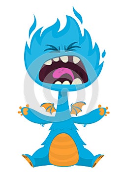 Cartoon angry monster with scary face expression screaming. Vector illustration isolated on white. Great for Halloween