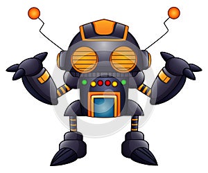Cartoon angry robot with antennas and orange eyes
