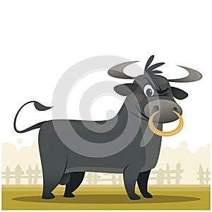 Cartoon angry and super strong bull mascot character illu