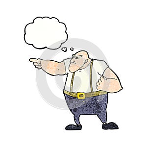 cartoon angry tough guy pointing with thought bubble