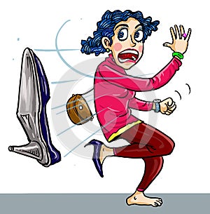 Cartoon angry woman throwing her shoe