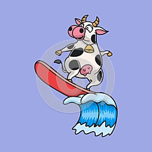 Cartoon animal design surfing cows