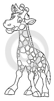 Cartoon animal - giraffe - caricature - coloring page