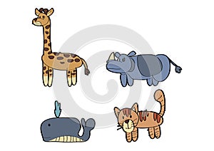 Cartoon animal giraffe rhino Whale cat tiger ZOO