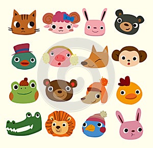 Cartoon animal head icons
