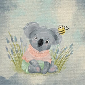 Cartoon animal illustration, cute koala