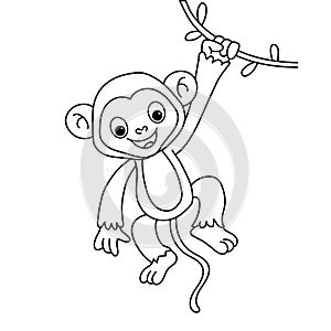 Cartoon animal illustration vector Monkey black outline