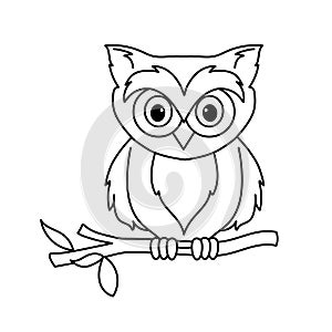 Cartoon animal illustration vector Owl black outline