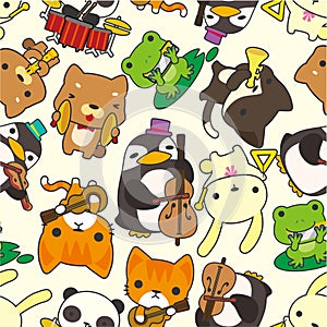 Cartoon animal play music seamless pattern