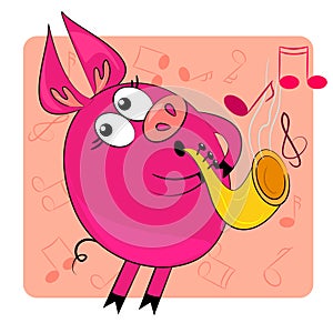 Cartoon animal play musical instrument.