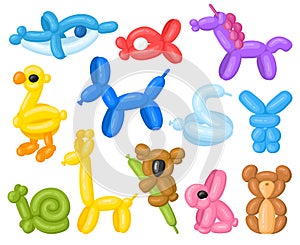 Cartoon animal shaped helium cute birthday balloons. Children party unicorn, koala and dolphin balloons vector