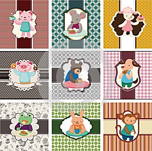 Cartoon animal tea time card