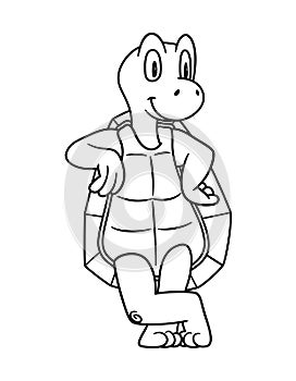 Cartoon Animal Turtle or Tortoise. illustration. For pre school education, kindergarten and kids and children. Coloring page and b