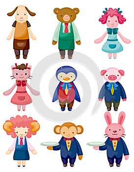 Cartoon animal waiter and waitress