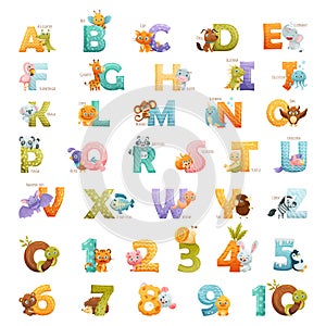 Cartoon Animals Alphabet for Kids Big Vector Set