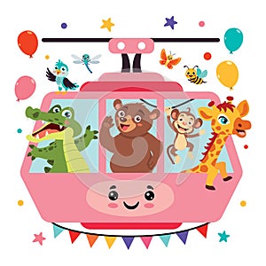 Cartoon Animals In A Cablecar