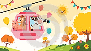 Cartoon Animals In A Cablecar