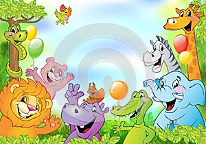 Cartoon animals, cheerful background