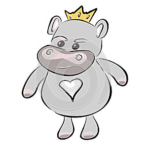 Cartoon animals in crowns, princes and princesses. Pig, kitty, hippo, turtle, dog, bear. Children`s style. Wallpaper, decoration o