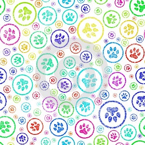 Cartoon animals footprints seamless cat and dog pattern for wrapping paper and fabrics and linens and kids