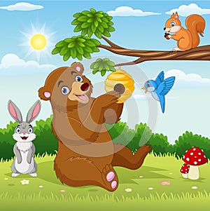 Cartoon animals in forest background