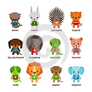 Cartoon animals. Leopard and walrus,rabbit and dog