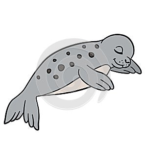 Cartoon animals. Little cute baby seal sleeps.