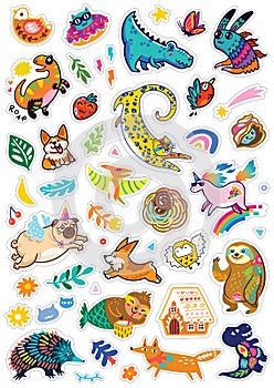 Cartoon animals and nature elements big bundle set