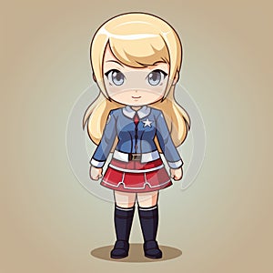 Cartoon Anime Girl: A Patriotic School Girl Superhero In Limited Color Range