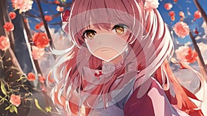 cartoon anime-inspired, anime girl flower roses background photo
