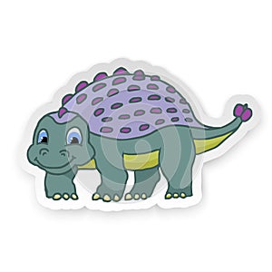 Cartoon Ankylosaurus Cute Little Baby Dinosaur Sticker. Vector