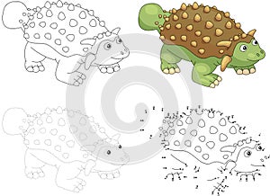 Cartoon ankylosaurus. Vector illustration. Dot to dot game for k