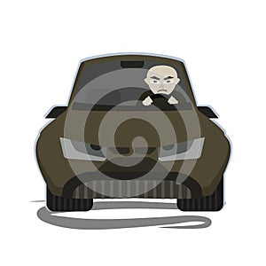 Cartoon annoyed man driving car